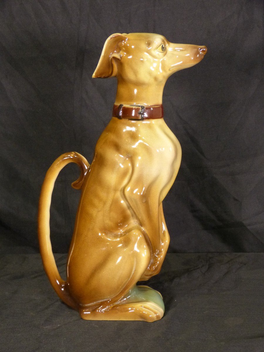 Rare Earthenware Absinthe Pitcher Saint Clément Dog Greyhound Gypp-photo-3