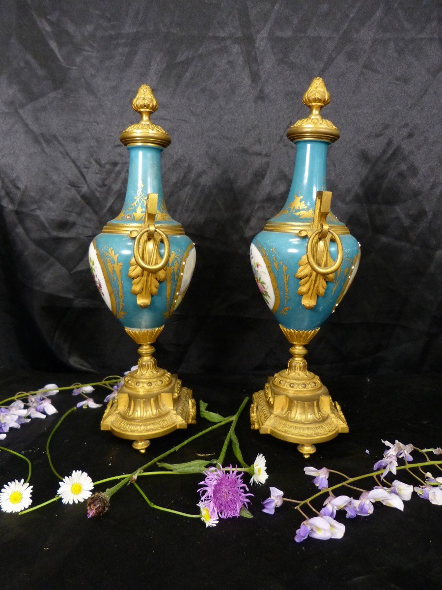 Sèvres Pair Of Cassolettes In Porcelain And Gilt Bronze Napoleon III-photo-3