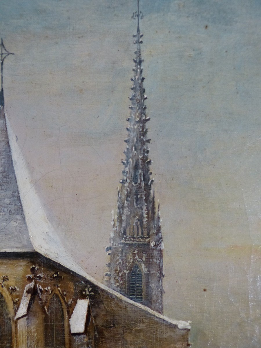 Amélie Kermel Sainte Eulalie Church Of Bordeaux Under The Snow Oil On Canvas Nineteenth-photo-3