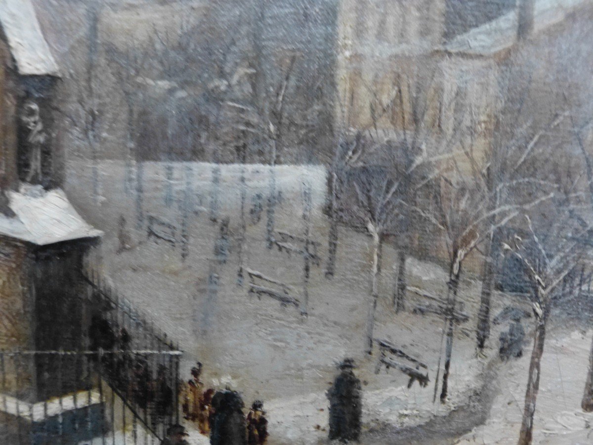 Amélie Kermel Eglise Sainte Eulalie De Bordeaux Sous La Neige Ecole Naïve Huile Sur Toile XIXème-photo-7