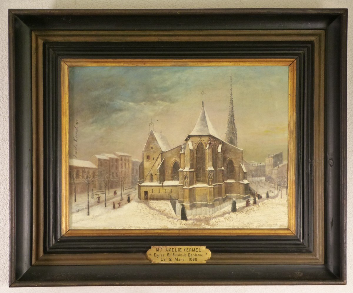 Amélie Kermel Sainte Eulalie Church Of Bordeaux Under The Snow Oil On Canvas Nineteenth
