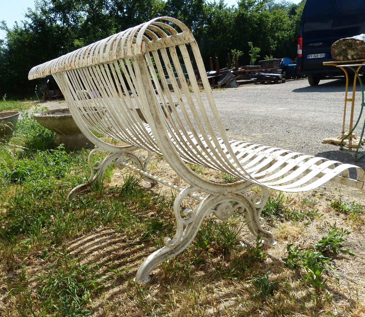 Grand Banc De Jardin En Fonte Et Lames De Fer 19ème Paire possible-photo-2