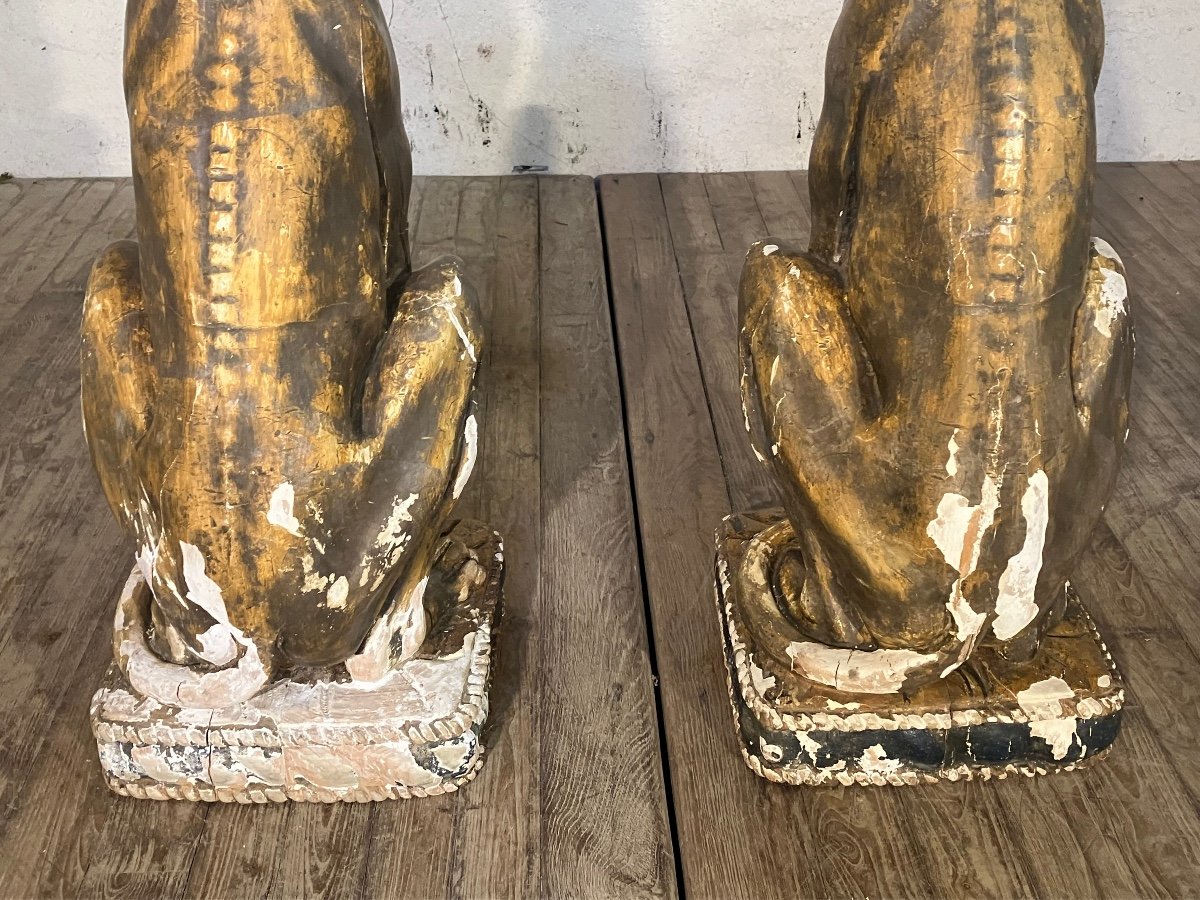 Pair Of Large Greyhounds In Polychrome Wood Italy 19th-photo-1