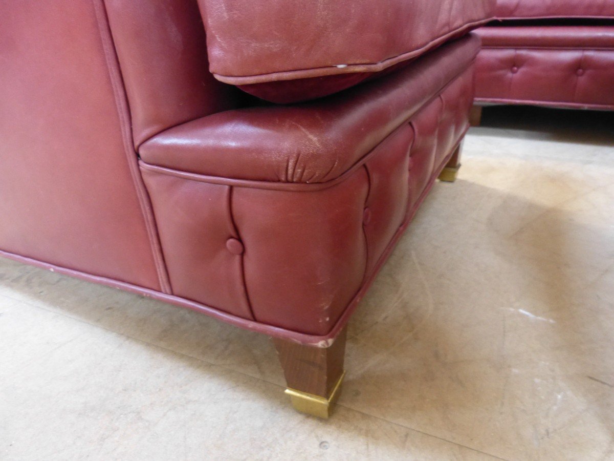 Lounge Club Leather Sofa Two Armchairs Clogs In Bronze-photo-3