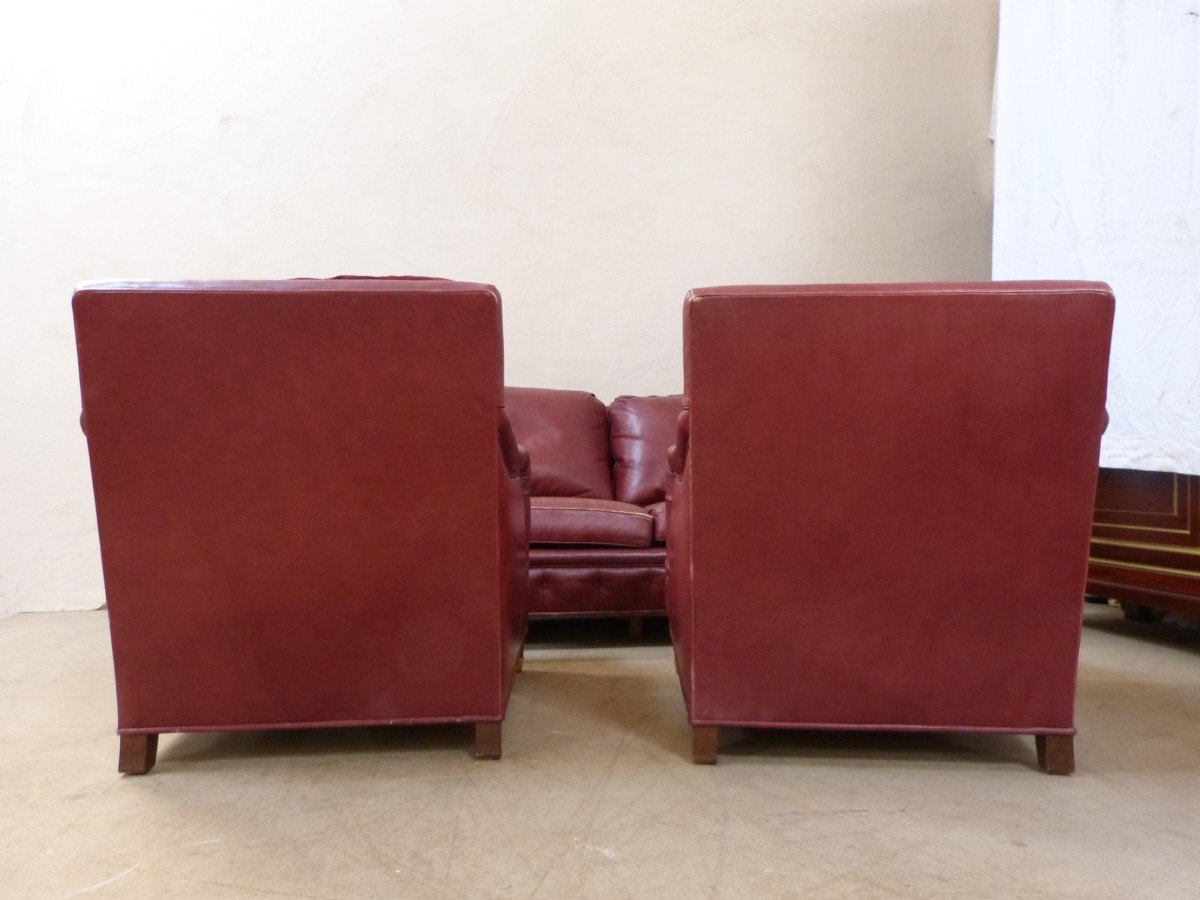 Lounge Club Leather Sofa Two Armchairs Clogs In Bronze-photo-4