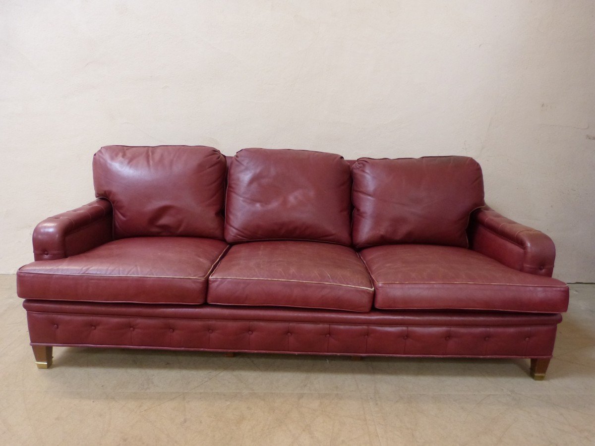 Lounge Club Leather Sofa Two Armchairs Clogs In Bronze-photo-3