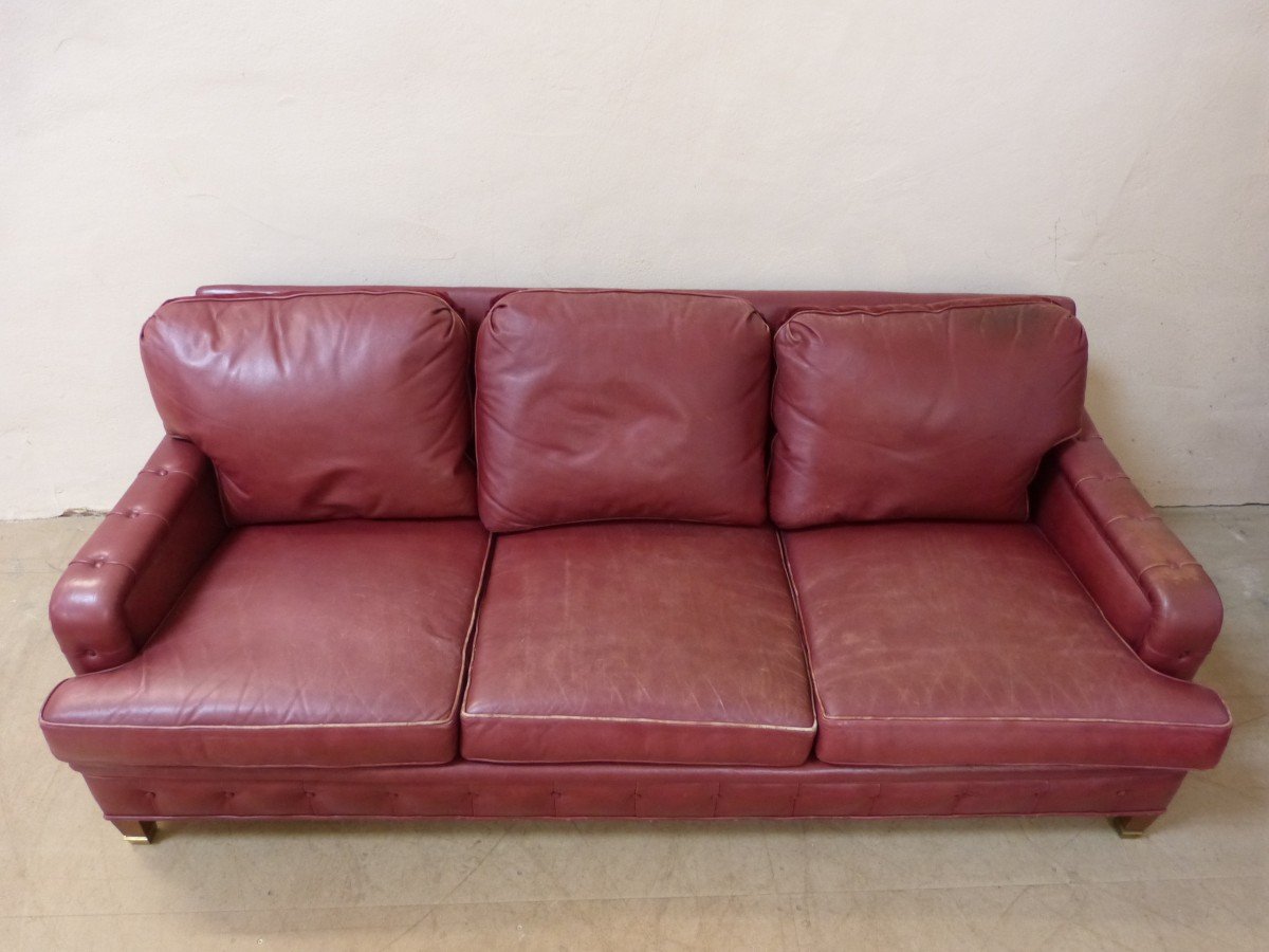 Lounge Club Leather Sofa Two Armchairs Clogs In Bronze-photo-4