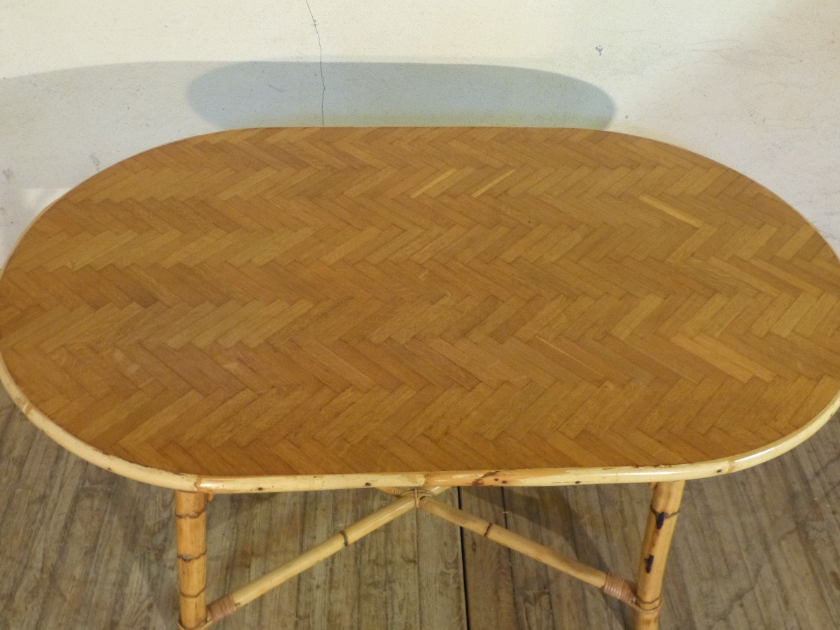 Large Rattan Table For Dining Room Or Garden 4 To 6 People 1950s-photo-2