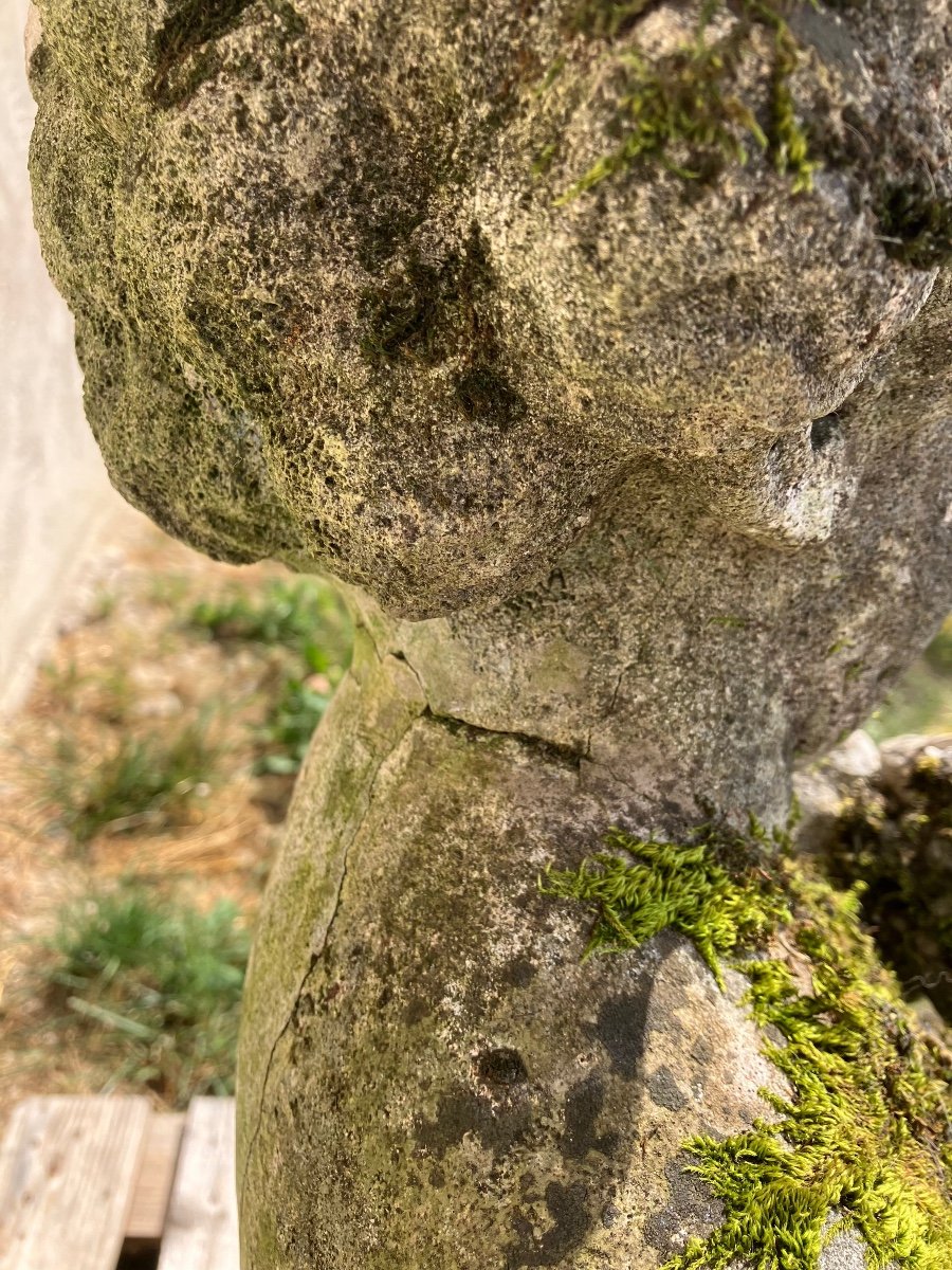 Importante Statue De Parc Pierre Calcaire 18ème Amour Dénicheur -photo-6