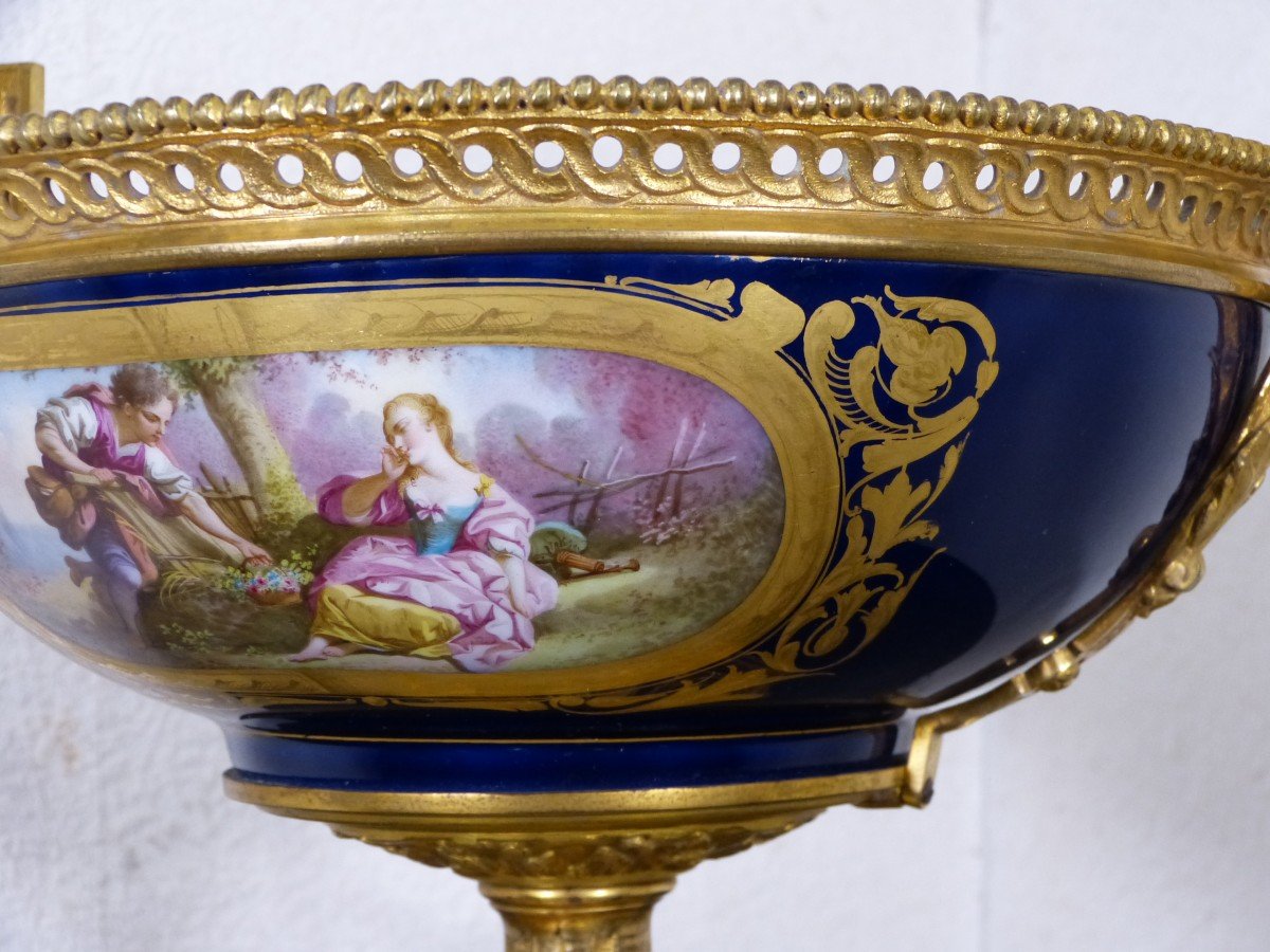 Coupe Porcelaine De Sèvres Napoléon III Montée Bronze Doré-photo-2