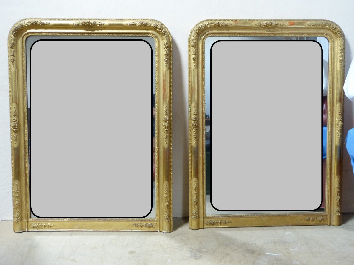 Pair Of Large Golden Mirrors 152 Cm, 19th Time Mercury Mirrors