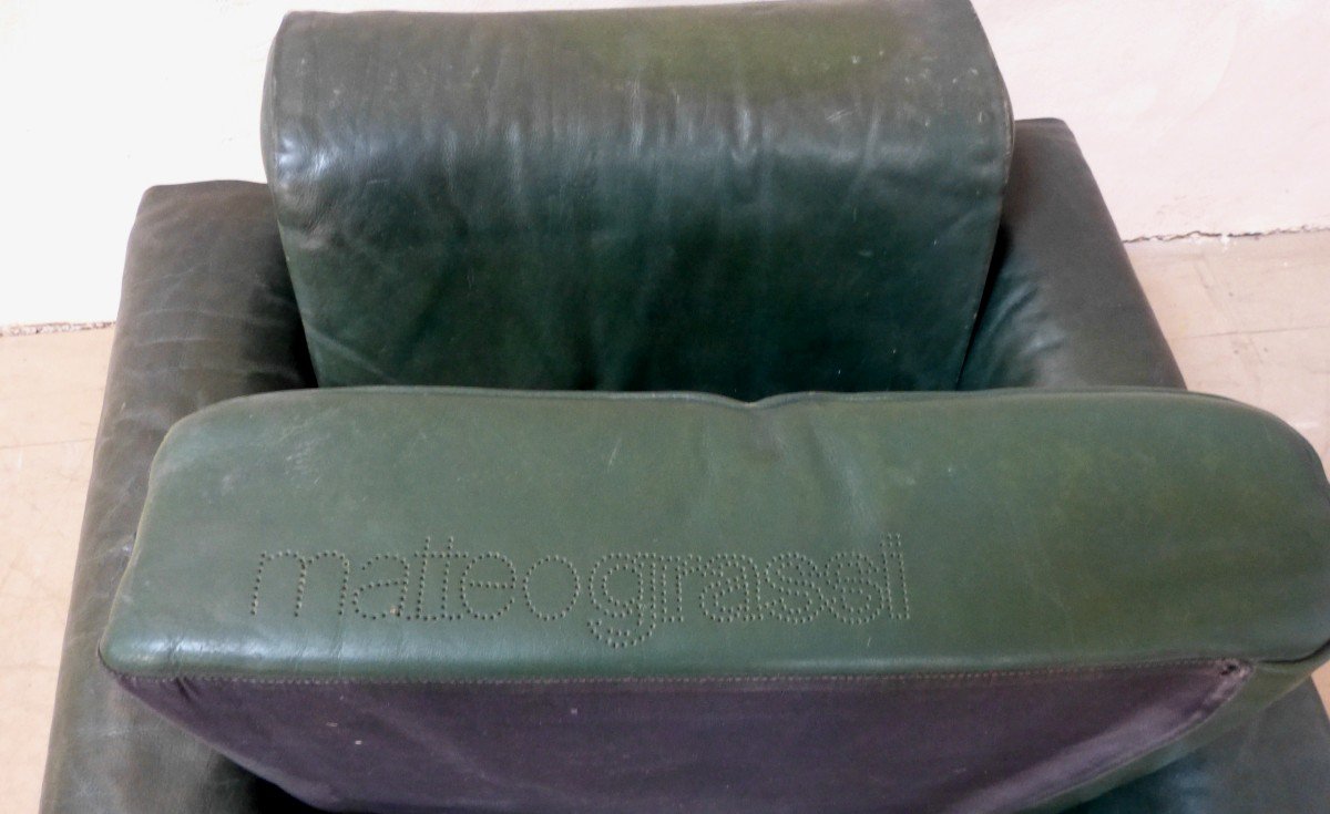 Tito Agnoli Design Italien Pour Matteo Grassi Large Fauteuil Cuir -photo-2