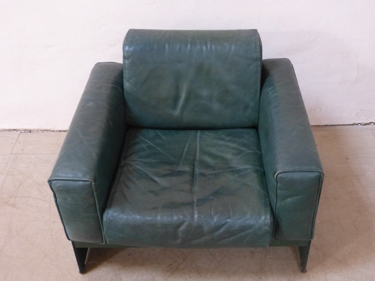 Tito Agnoli Design Italien Pour Matteo Grassi Large Fauteuil Cuir -photo-3