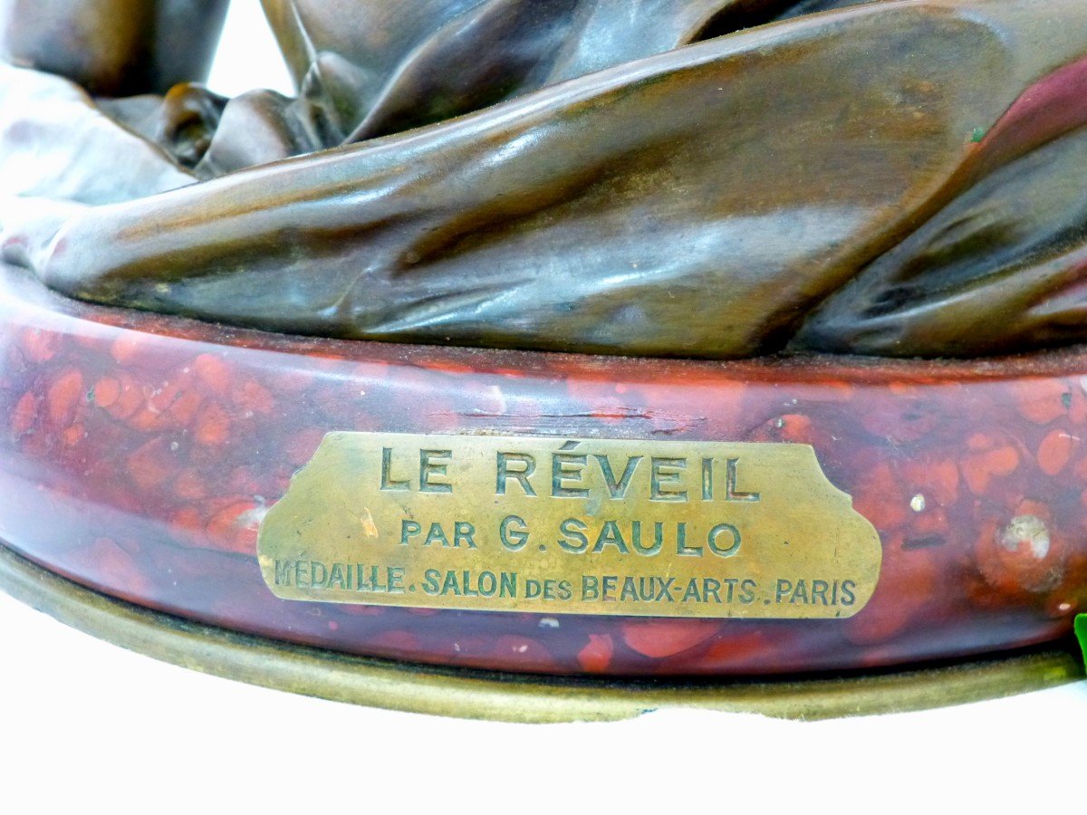 Georges Saulo, Le Réveil Grand Buste En  Bronze Art Nouveau -photo-2