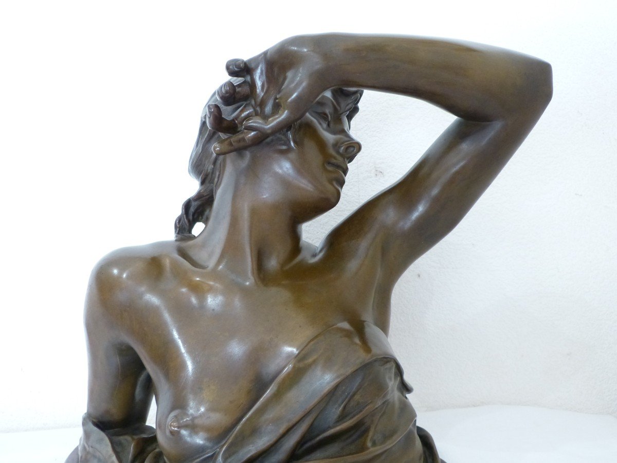 Georges Saulo, Le Réveil Grand Buste En  Bronze Art Nouveau -photo-3