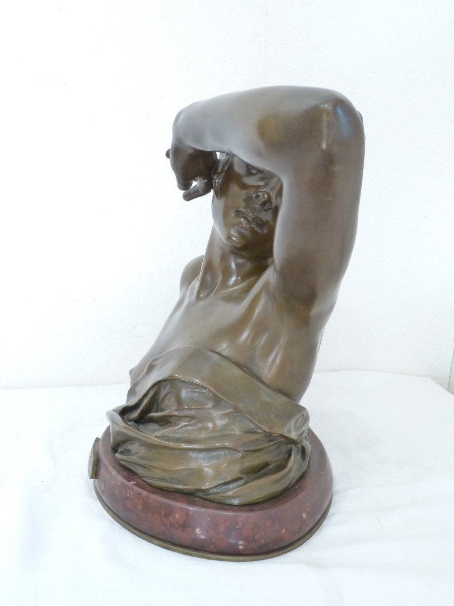 Georges Saulo, Le Réveil Grand Buste En  Bronze Art Nouveau -photo-1