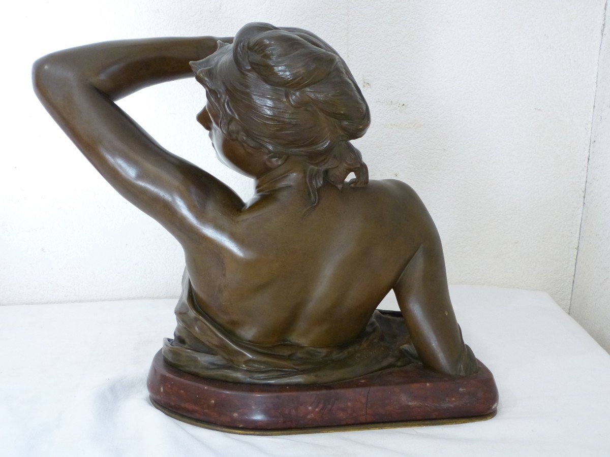 Georges Saulo, Le Réveil Grand Buste En  Bronze Art Nouveau -photo-3