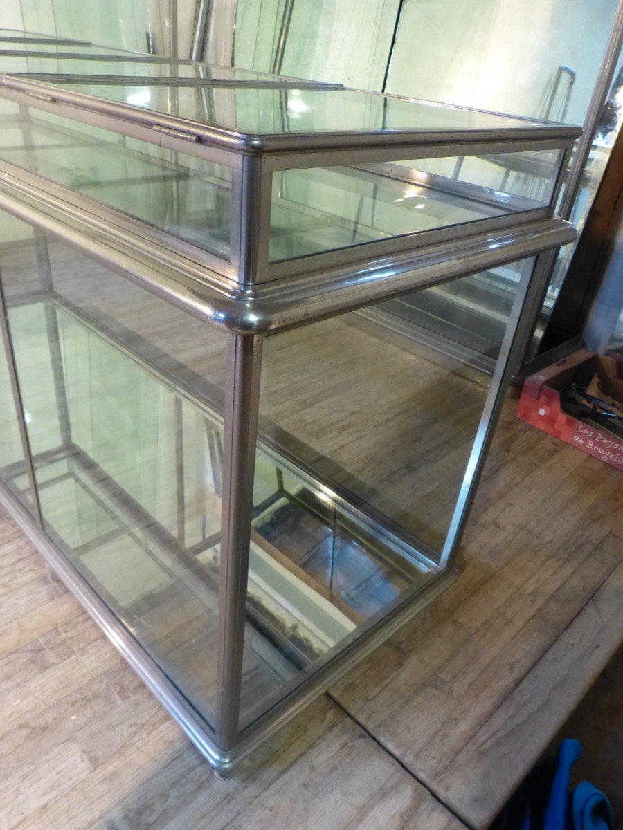 Nickel Plated Metal Store Showcase Counter Early 20th Century-photo-4