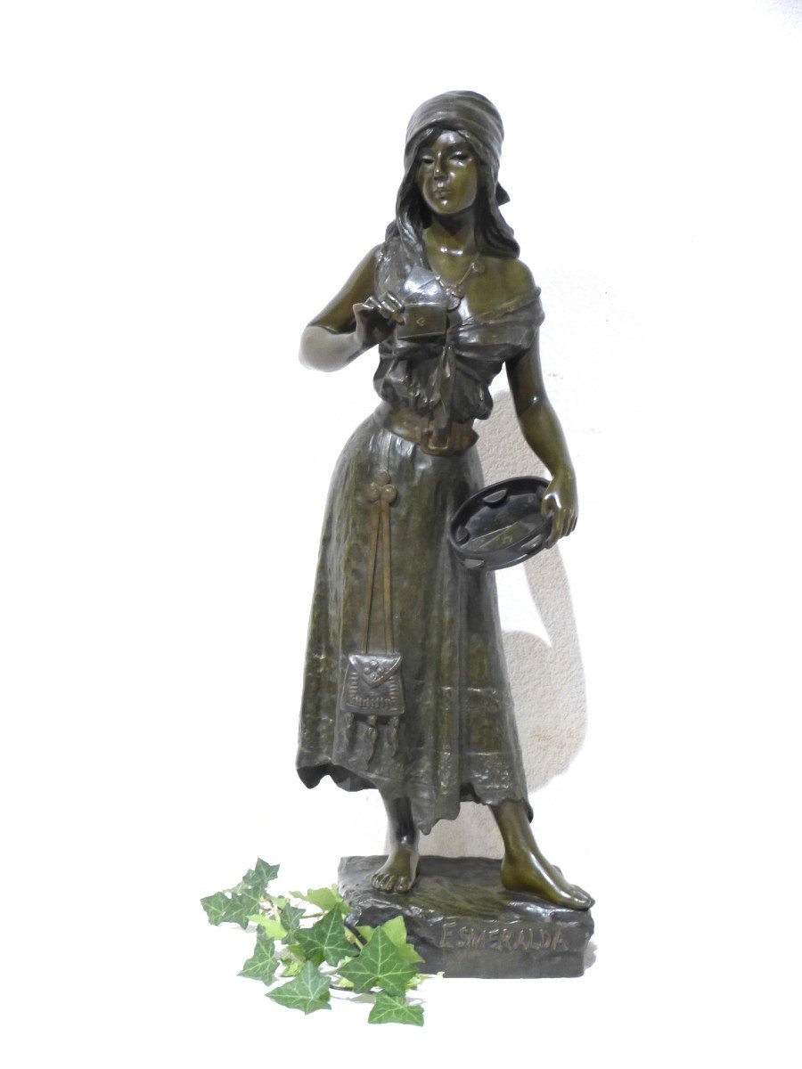 E Villanis Grand Bronze Esmeralda époque Art Nouveau 74 cm