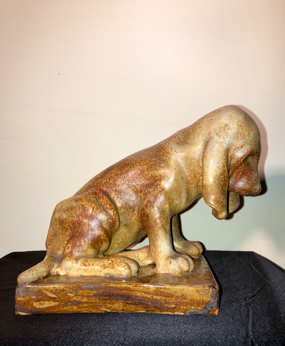 Rambervillers Basset Dog In Sandstone Cytère Art Nouveau Period