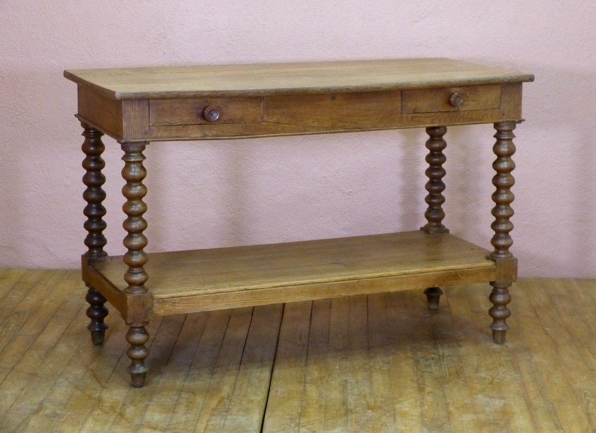 Table De Drapier En Chêne 127 Cm 2 Plateaux 2 Tiroirs époque 19ème