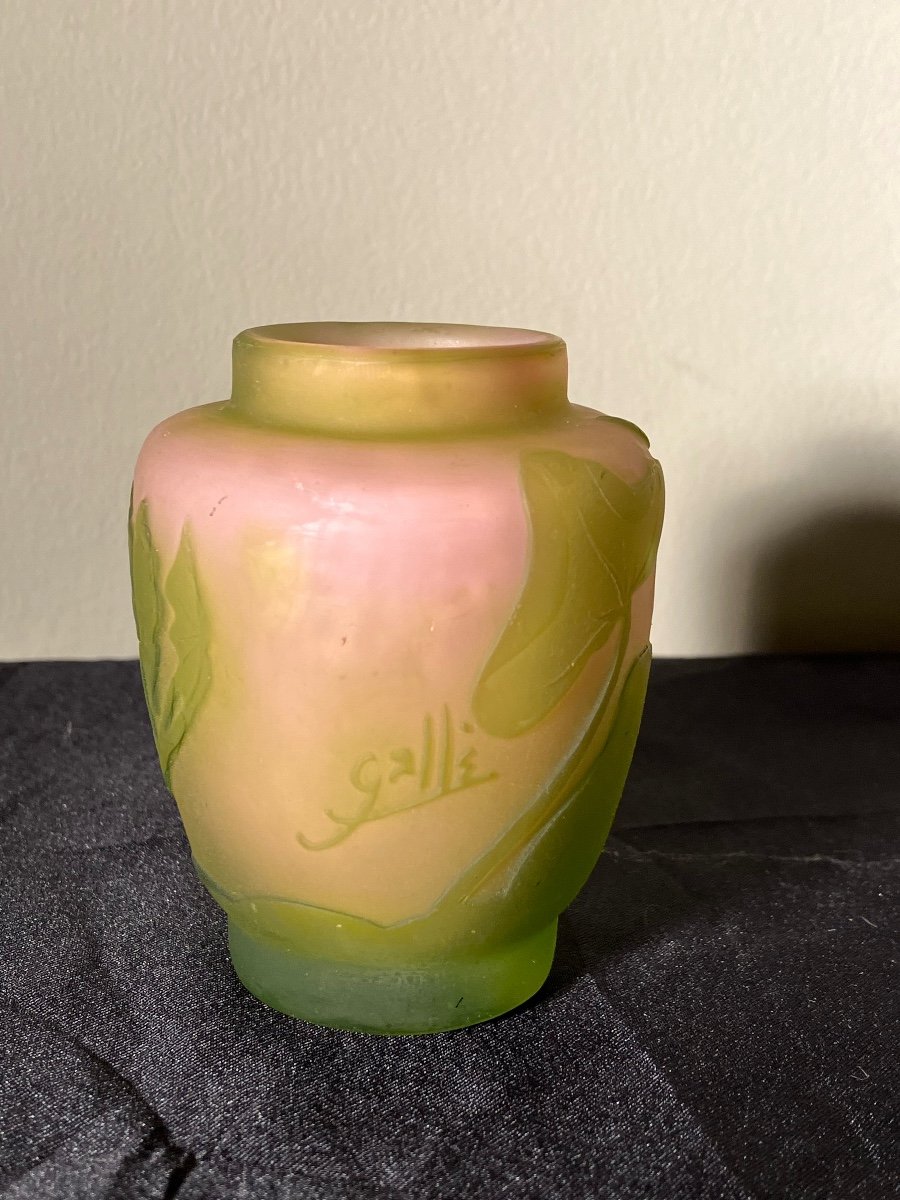 Emile Gallé, Petit Vase Orchidée Art Nouveau Vert Et Rose-photo-2