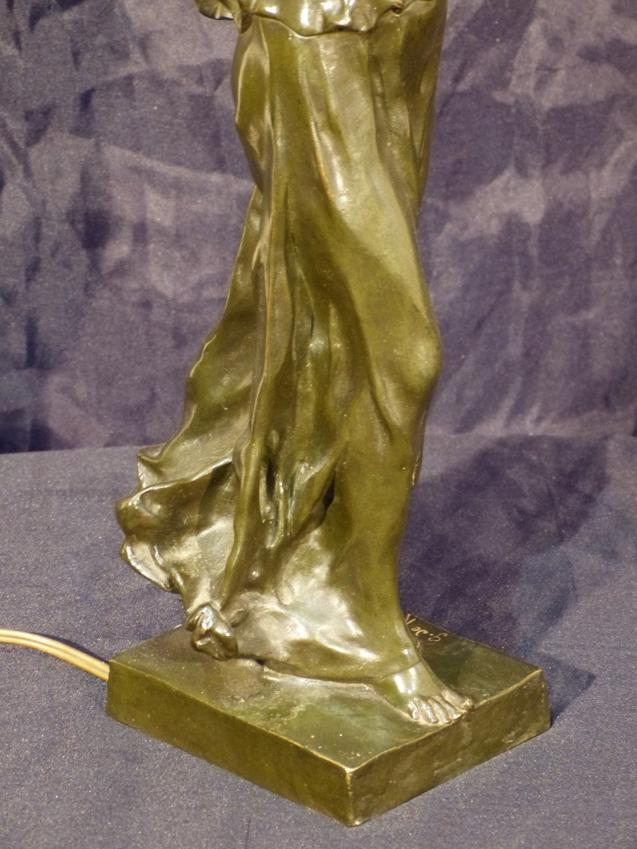 Georges De Kerveguen Art Nouveau Lamp In Bronze-photo-2