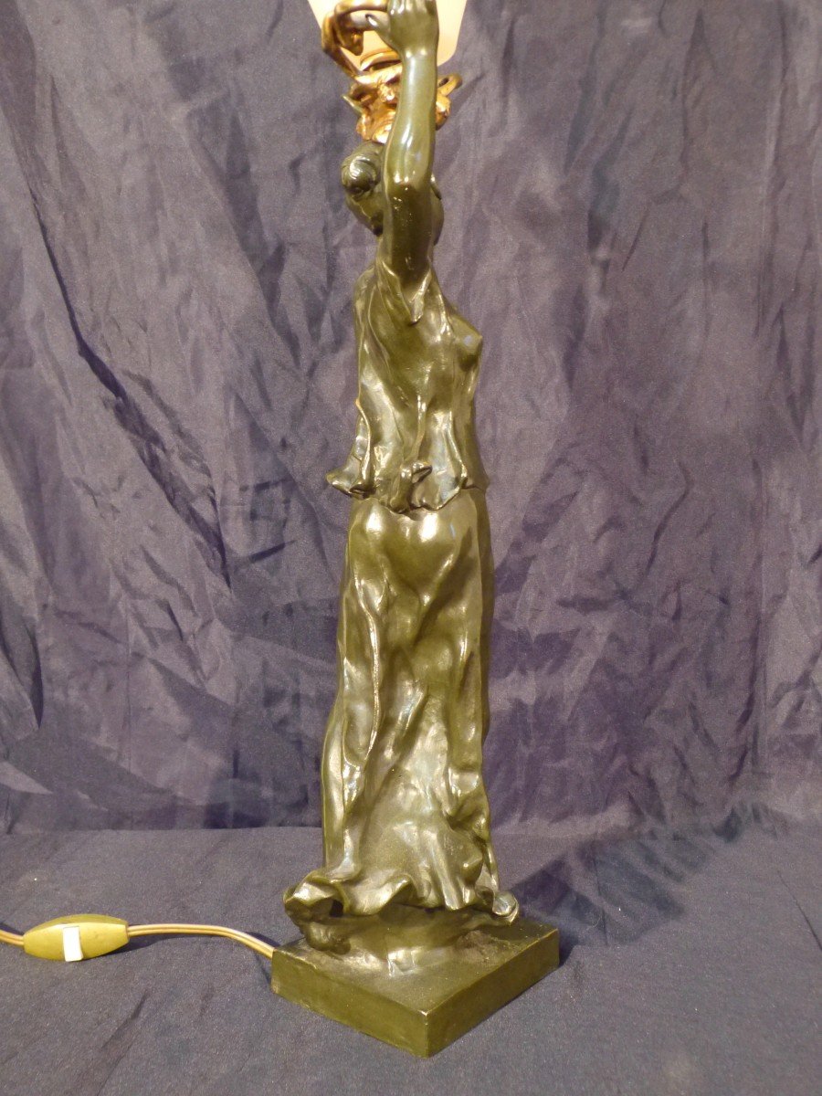 Georges De Kerveguen Art Nouveau Lamp In Bronze-photo-6