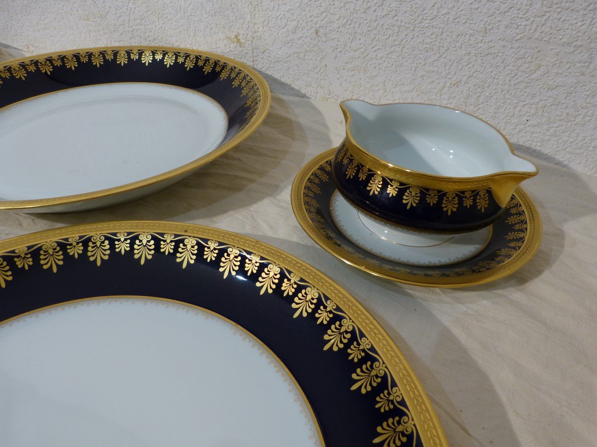 Haviland Limoges Blue And Gold Empire Style Porcelain Service 44 Pieces-photo-1