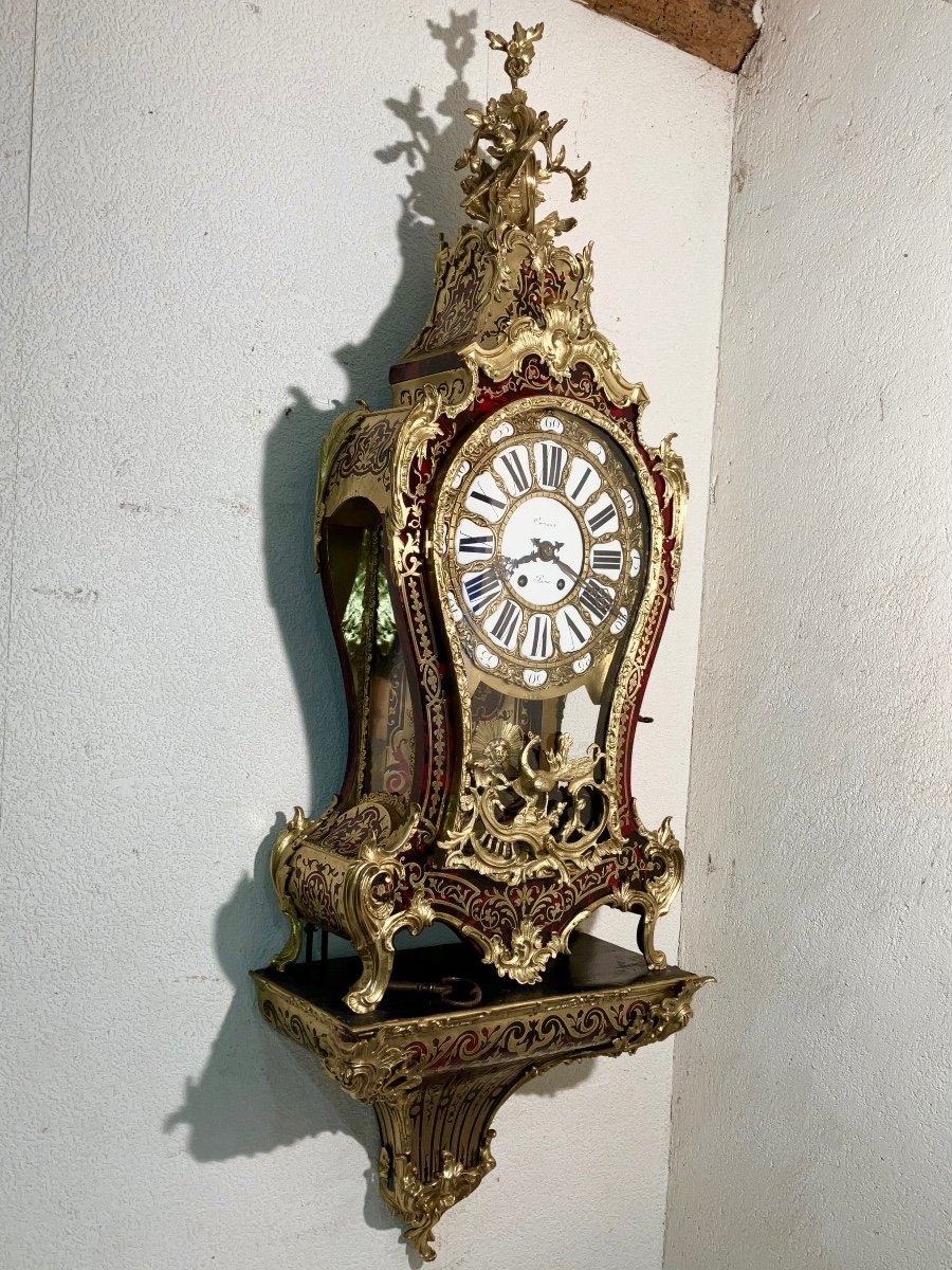 Large Boulle Cartel Red Tortoiseshell 145 Cm, 19th Century-photo-3