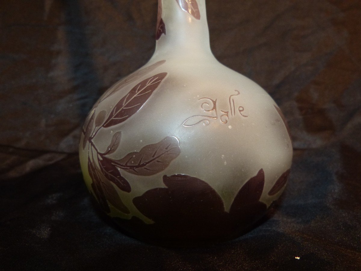 Vase Gallé Soliflore 32 cm Col Trompette Art Nouveau Décor Prunus-photo-4