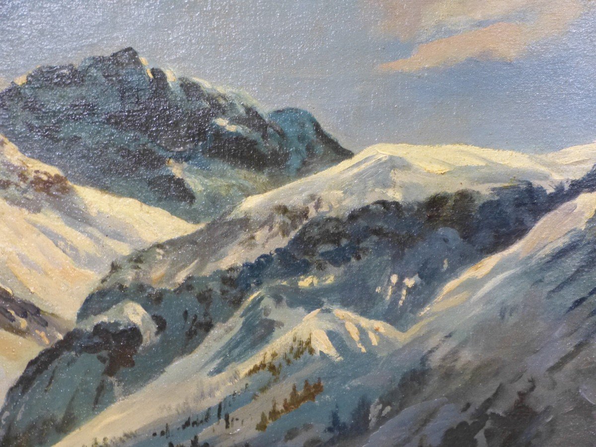 Tableau Paysage De Montagne Neige Par Stuck Peintre Alsacien Originaire De Saverne-photo-3