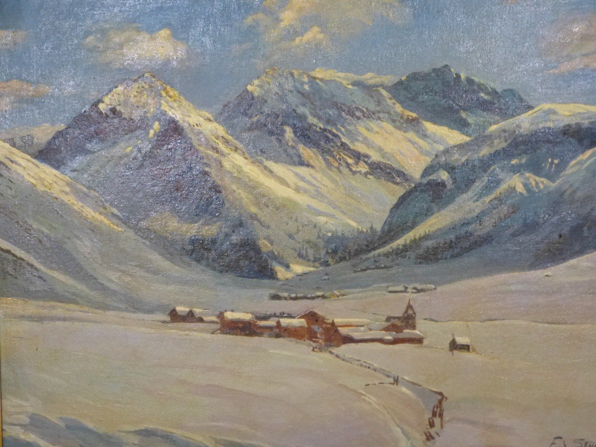 Tableau Paysage De Montagne Neige Par Stuck Peintre Alsacien Originaire De Saverne-photo-8