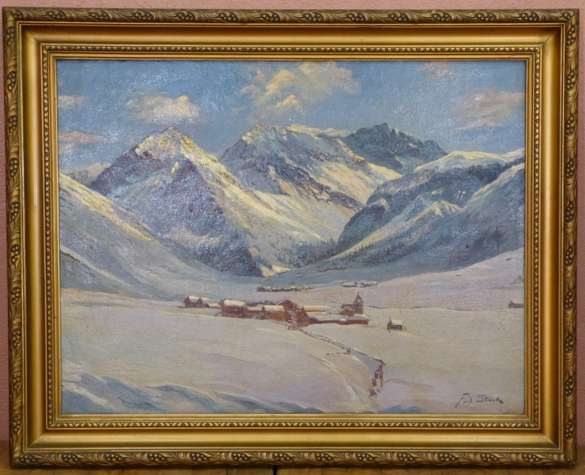 Tableau Paysage De Montagne Neige Par Stuck Peintre Alsacien Originaire De Saverne