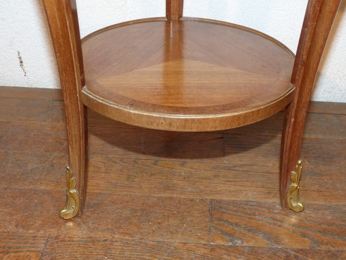 Pair Of Drum Bedside Tables In Rosewood Marquetry Napoleon III Gilded Bronzes Flower Decor-photo-1