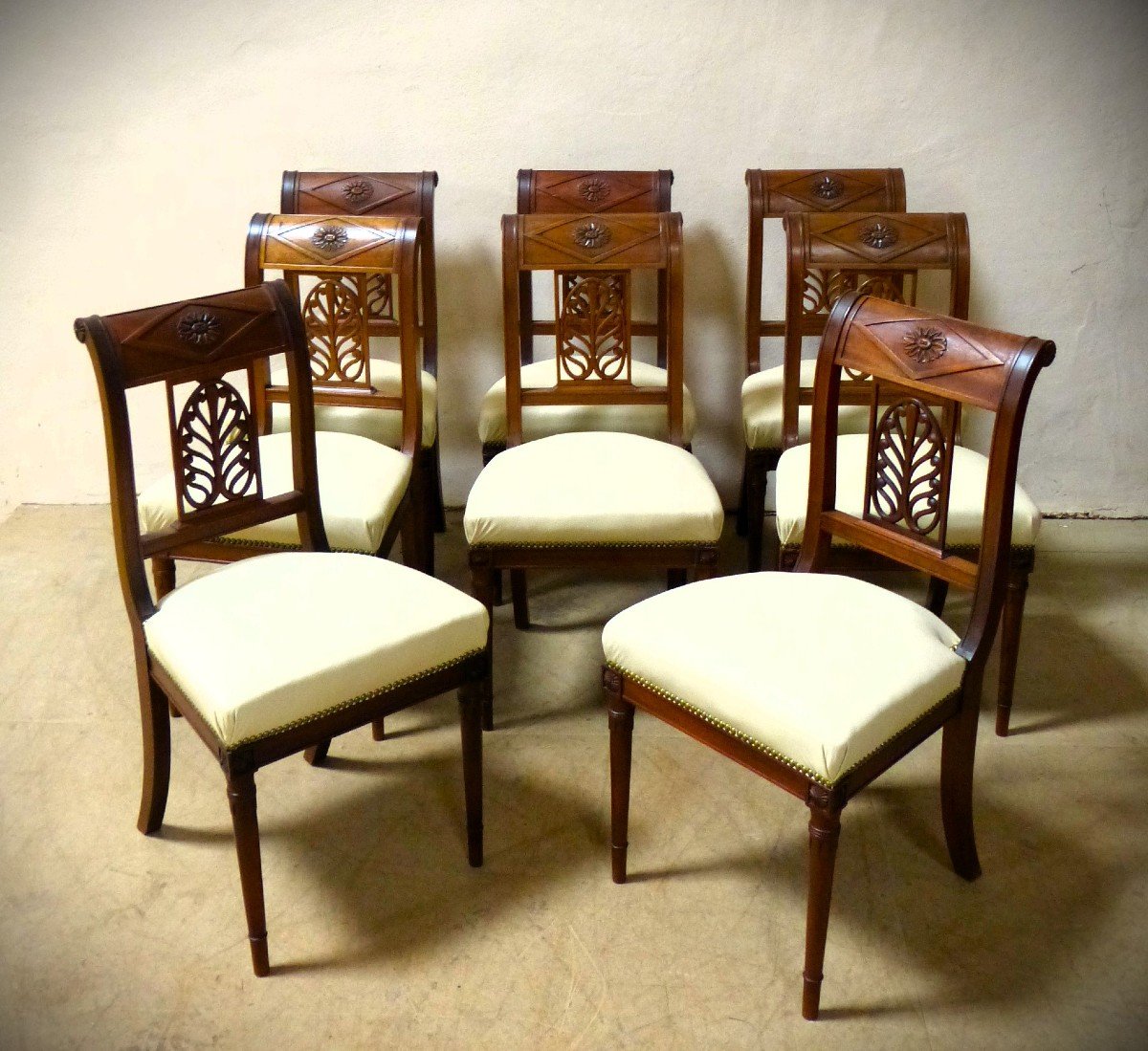 Series Of 8 Directoire Chairs In Mahogany