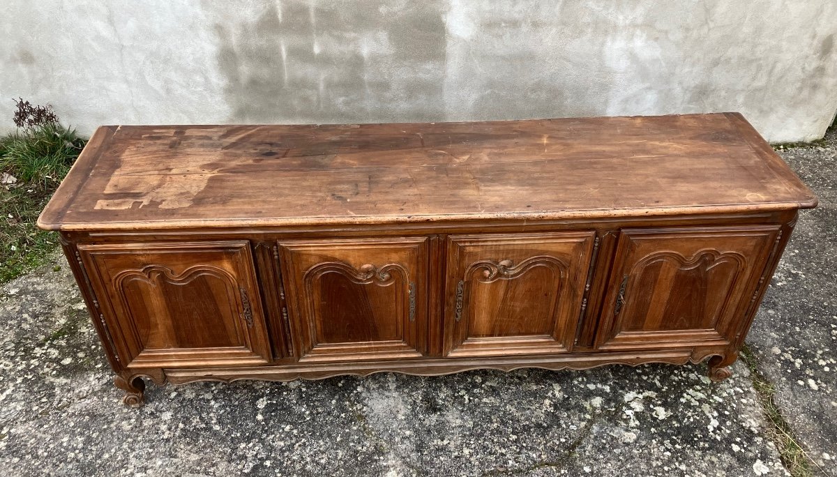 Large 18th Sideboard In Louis XV Walnut 4 Doors 271 Cm-photo-8