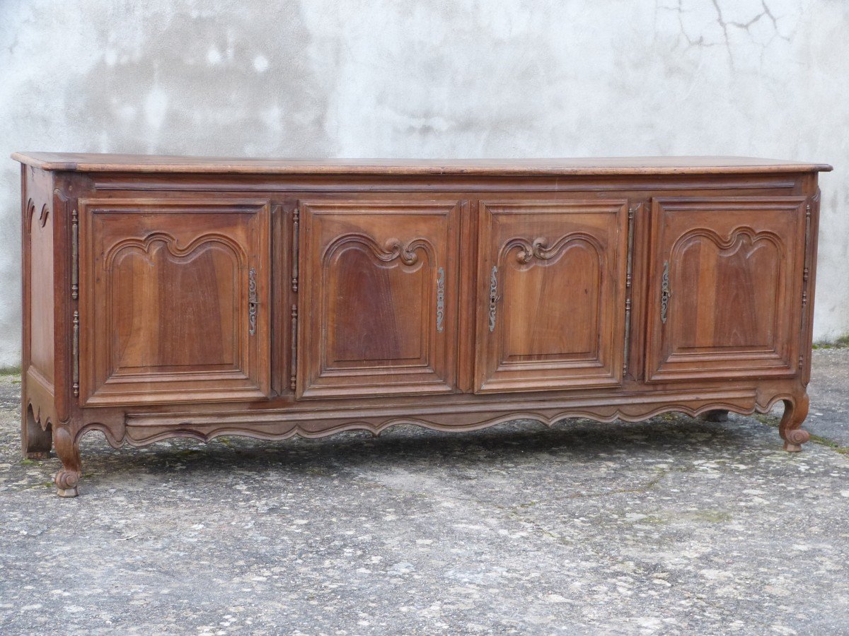 Large 18th Sideboard In Louis XV Walnut 4 Doors 271 Cm