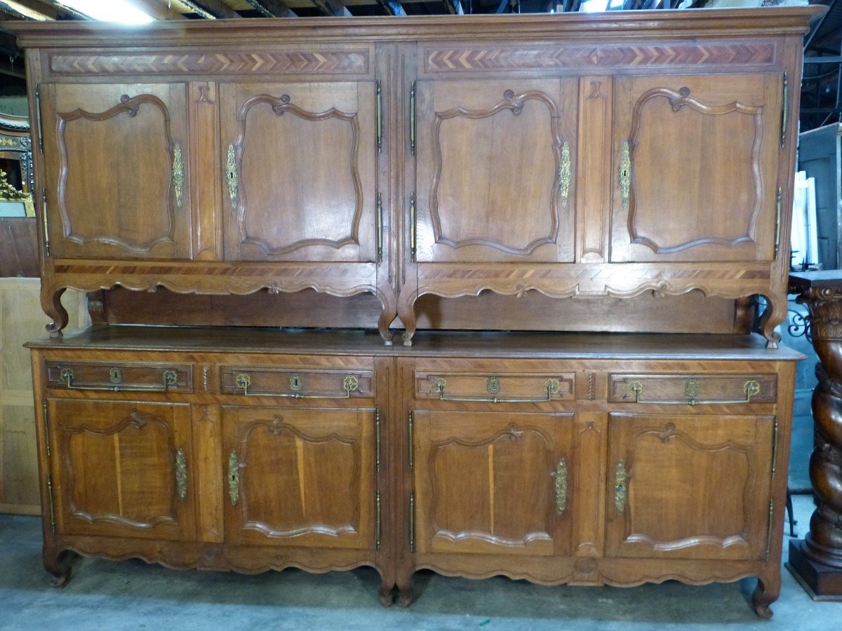 Large Lorrain Oak Sideboard With 8 Doors Two Cellar Bodies Inlays Plum Tree Château