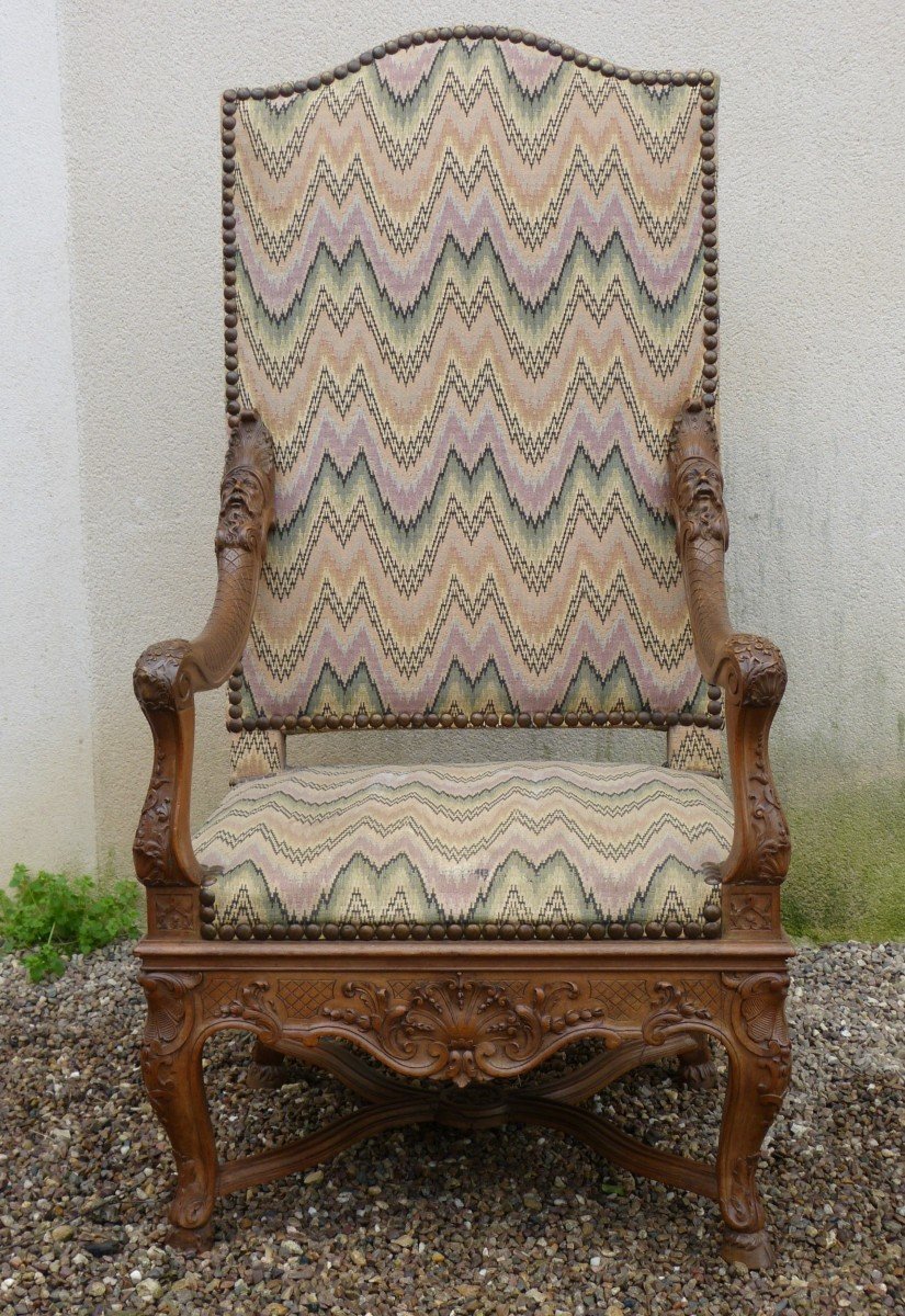 Regency Style State Armchair In Walnut 19th Century Château -photo-1