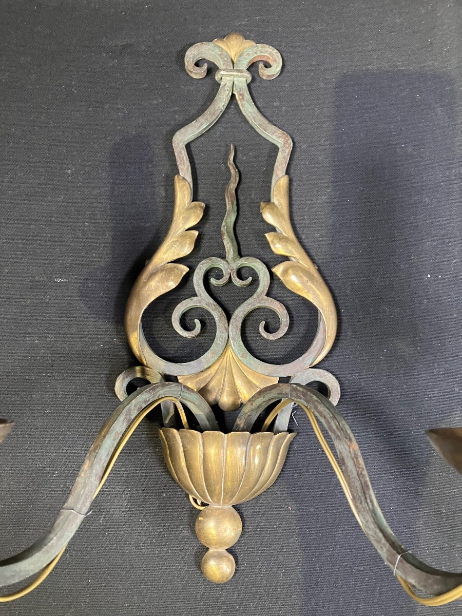 Pair Of Lacquered And Gilded Wrought Iron Sconces 1950s Neo-classical -photo-6