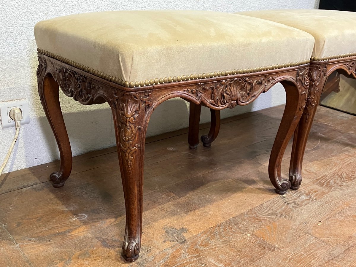 Pair Of Regency Style Oak Stools 19th Century -photo-3