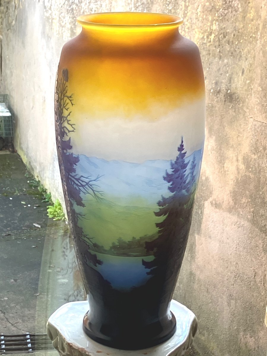 émile Gallé Large Vase Vosges Landscape Art Nouveau The Blue Line Of The Vosges -photo-2