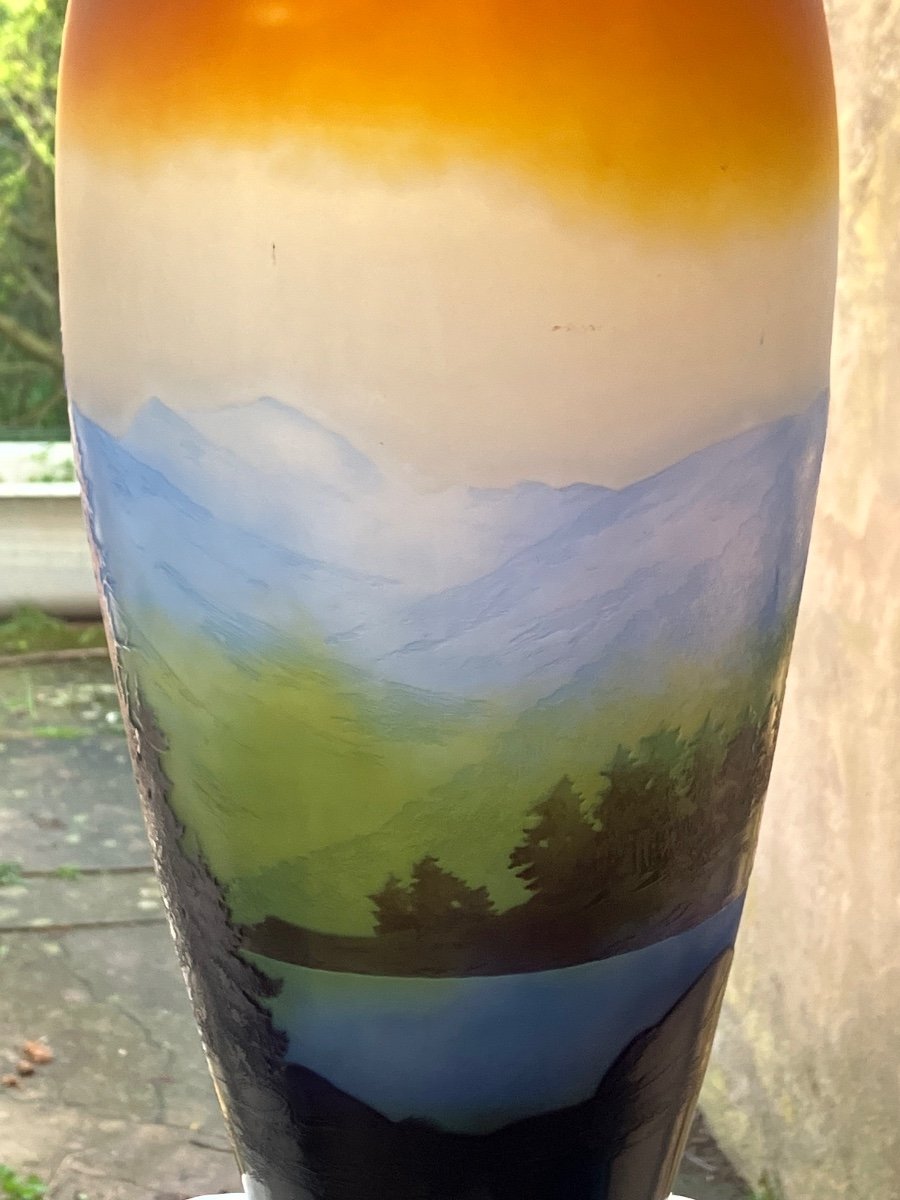 émile Gallé Large Vase Vosges Landscape Art Nouveau The Blue Line Of The Vosges -photo-3