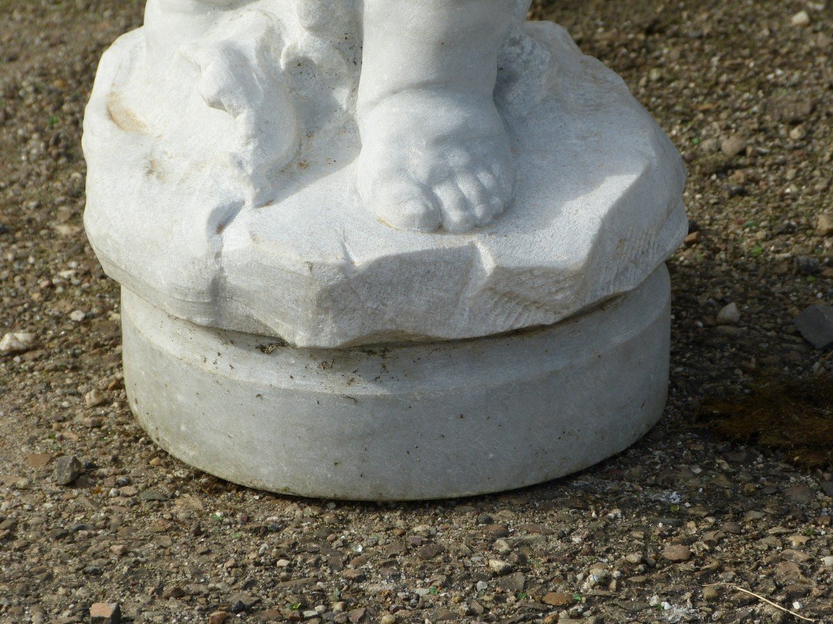 White Marble Statue 66 Cm Child With Conch Signed Pugi-photo-5