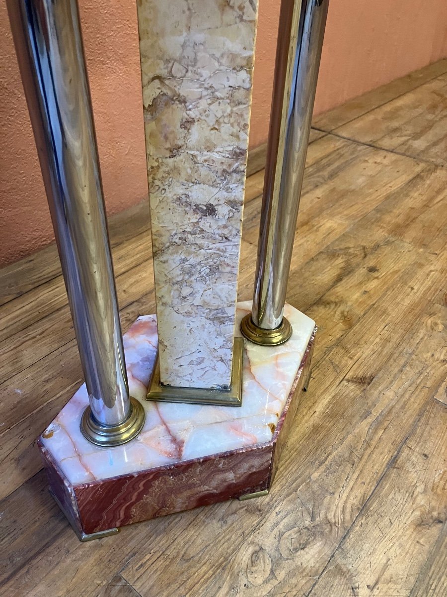 Art Deco Selette In Marble Pedestal Console Chrome Feet -photo-1