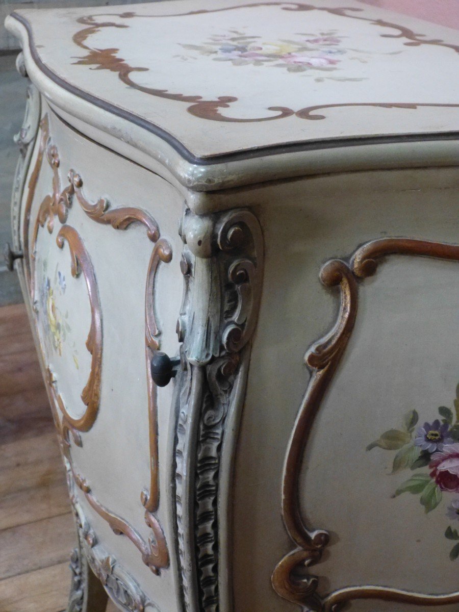 Pair Of Important Louis XV Style Lacquered Wood Bedside Tables Flower Decor Sofa End-photo-3