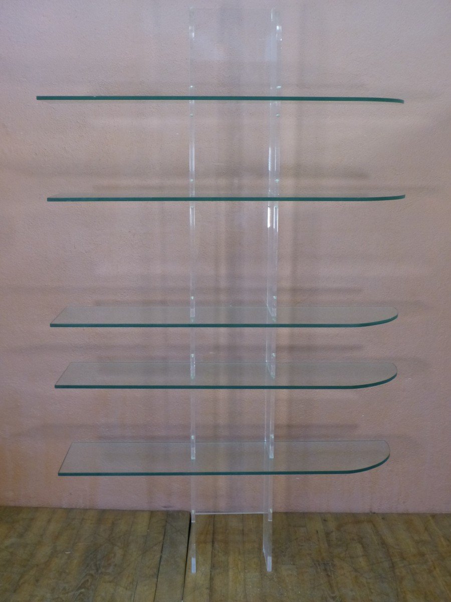 David Lange Transparent Furniture Bookcase Shelving In Invisible Plexiglas And Glass-photo-6