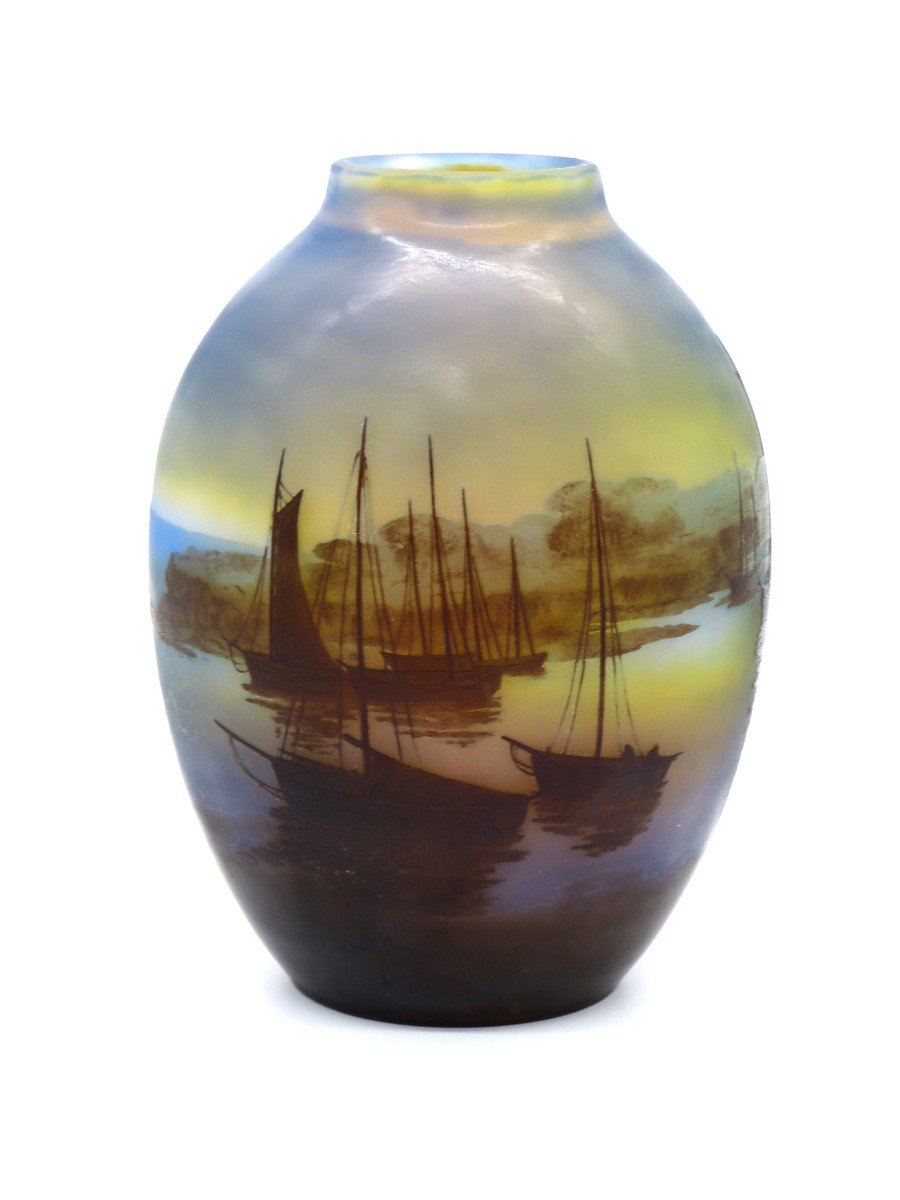 Emile Gallé - Large Art Nouveau Vase With Sailboats-photo-3