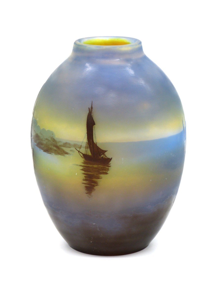 Emile Gallé - Large Art Nouveau Vase With Sailboats-photo-1